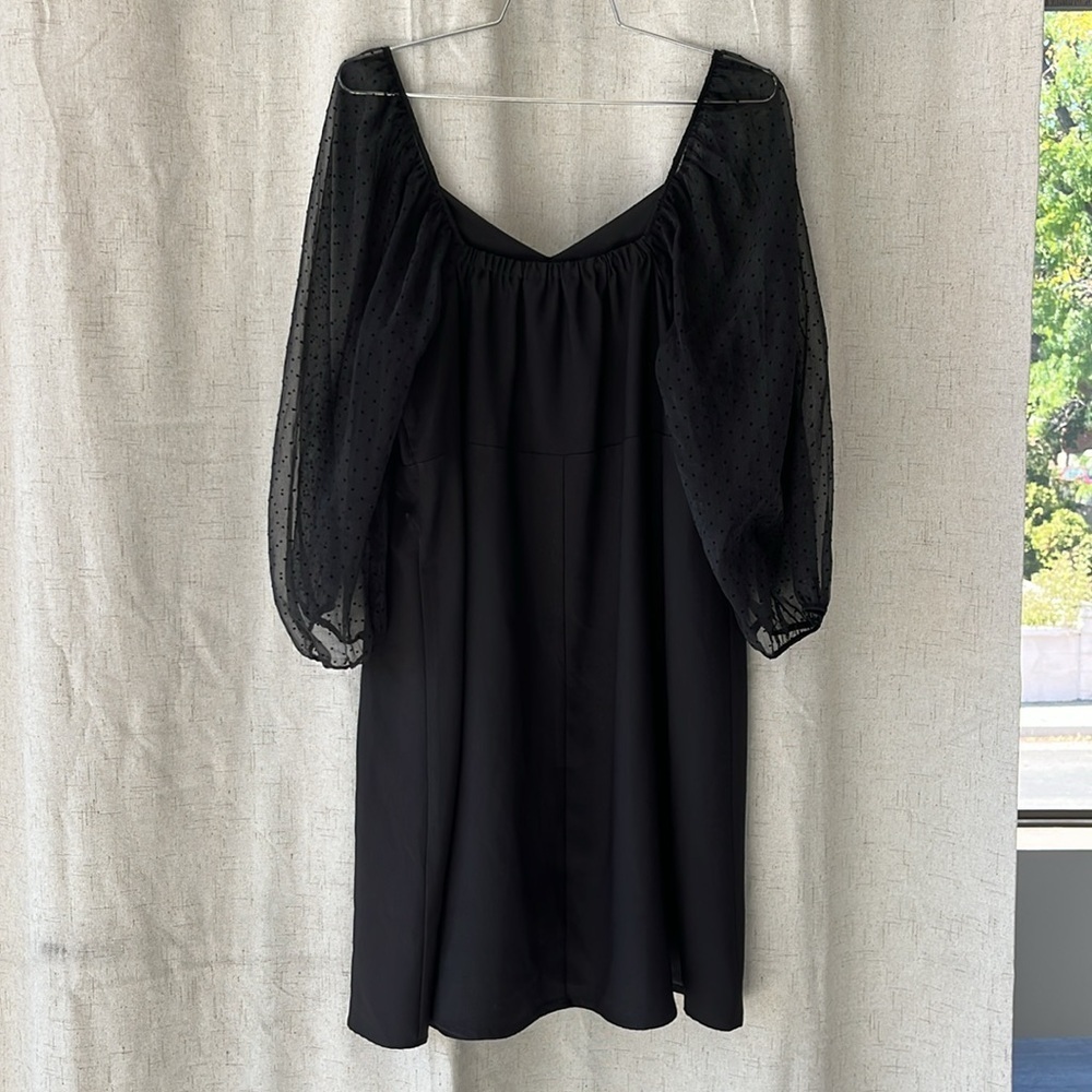 Banana Republic Black Puff-Sleeve Dot Swing Dress Size Medium - Picture 8 of 8
